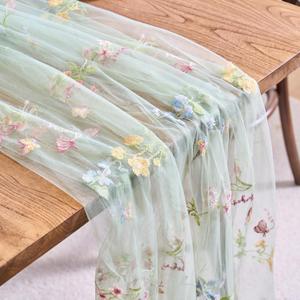 vctops 2 Packs Embroidery Lace Spring Table Runner 10ft Floral Garden Seasonal Tulle Table Runner Holiday Kitchen Dining Table Decoration for Wedding Party Baby Shower Birthday (Sage Green,30"x120")