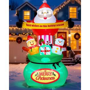 9FT Christmas Inflatables Outdoor Decorations, Blow Up Yard Decorations Santa Claus Snowman Gingerbread Man and Gift Bag, Built-in LED Lights for Garden Lawn Xmas Decor