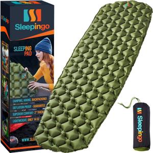 Ultralight Sleeping Pad - Inflatable Sleeping Mat for Camping, Hiking, Backpacking - 74x22 Inches Compact Air Mattress, Waterproof Gear for Travel Outdoors - Green (1-pack)
