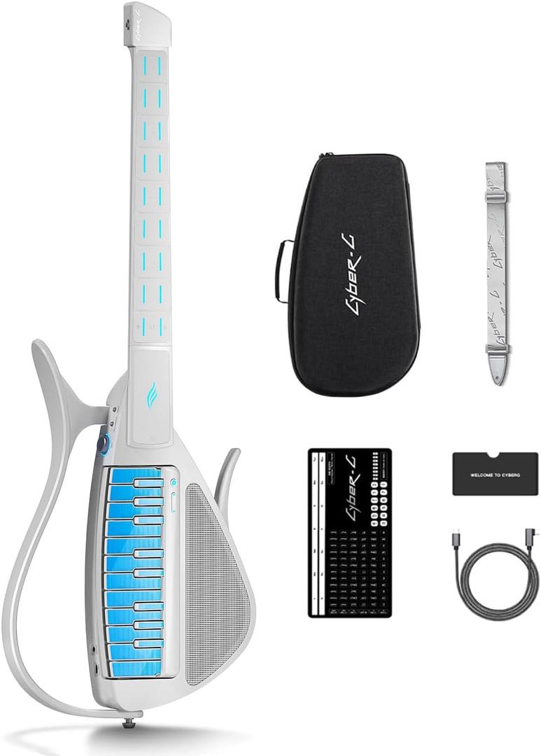 Enya CYBER-G Stringless Smart Guitar, Foldable Travel Backing Guitarra, Built-in Drum Machine & Bassline, 20 instrument Sounds for One-Man Band, App Interactive Chord Sheets For Adults & Teens(White)