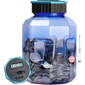 X-Large Piggy Bank for Adults Kids, Vcertcpl Digital Coin Counting Bank with LCD Counter, 2.4L Capacity, Great Coin Counter Bank Money Counting Jar with Total Amount Displayed (Blue2, X-Large)