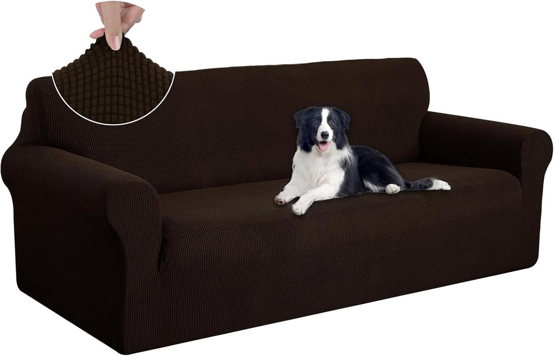 U-NICE HOME Stretch Couch Cover Sofa Cover Sofa Slipcover Furniture Protector for 4 Cushion Couch Sofa Pet Friendly(Oversized Sofa, Chocolate)