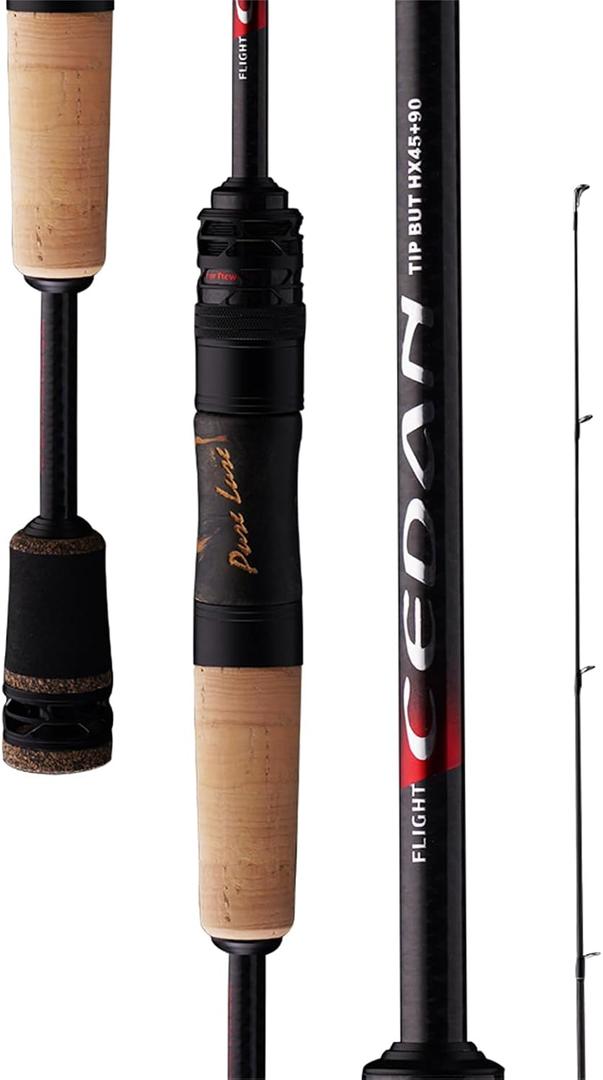 PURELURE Flight CEDAN 6'3'' Spinning Bass Rod, 36T Carbon Fiber Extra Fast | 2pcs Progressive Action Fishing Rod L to M Power, Solid Tip, Dark Oak Reel Seat 3A Cork Handle, FUJI Alconite Guide Ring