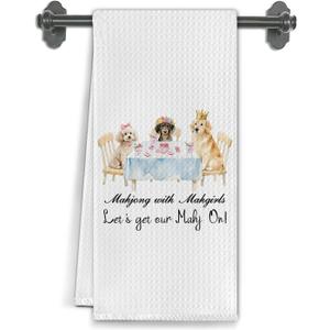 Mahjong Poodle Dachshund Golden Retriever Kitchen Towels, Gifts for Mahjong Cocktail Lovers Players Dish Tea Towels for Kitchen Decor, Dog Lover Gifts Hand Towel for Bathroom, 16x24 Inch