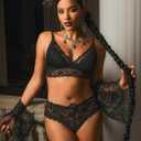 Avidlove Lace Bralette for Women Sexy Wireless Bralettes Non Padded Bralette V Neck Minimizer Lingerie (Black, XL)