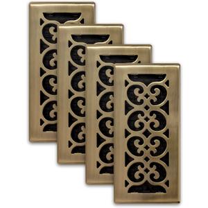 Decor Grates (4-Pack) SPH410-A Scroll Design Floor Register, 4x10 Inches, Antique Brass Finish