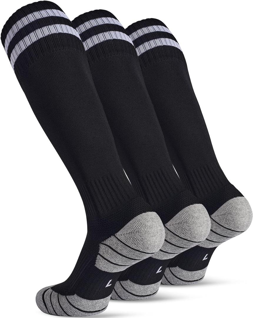 CWVLC Soccer Socks for Kids Youth Adult, Cotton Football Softball Baseball Socks (Black, XL)