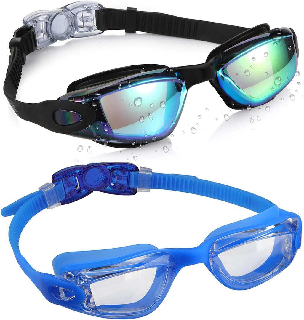 Aegend Kids Swim Goggles, Pack of 2 Swimming Goggles for Children Boys & Girls Age 3-14 (Aqua & Clear Blue)