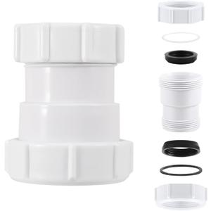 1-Inch to 1-1/4-Inch Straight Extension Coupling Trap Adapter Sliding Interface with Sealing Gasket for Sink, Sewer, Bathroom Drain Pipe Installation (White)