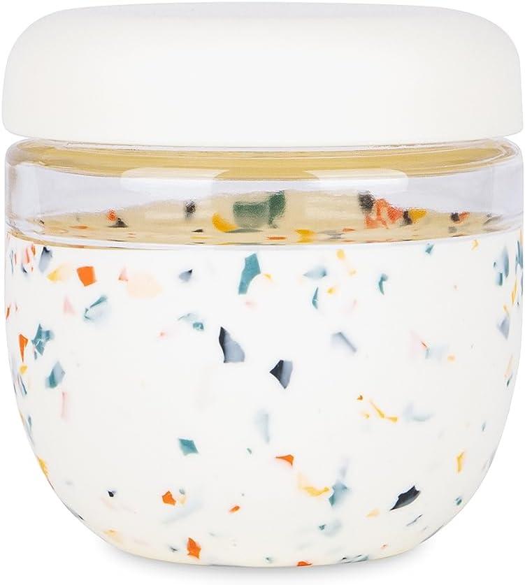 W&P Porter Seal Tight Glass Food Storage Container with Lid, Terrazzo Cream 24oz, Leak & Spill Proof Meal Prep Container, Microwave & Dishwasher Safe, Borosilicate Glass (24 oz)
