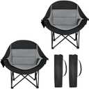 Oversized Camping Chairs for Adult - Heavy Duty Padded Portable Folding Chair XL Collapsible Camp Chair with Cup Holder Side Pocket for Outdoor Lawn Beach Sport Fishing Support 500LBS, Grey 2 Pack