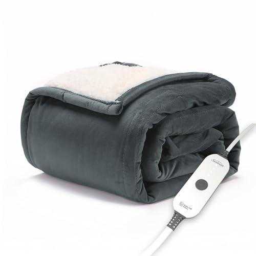 Sunbeam Electric Throw Royal Mink Sherpa Heated Blanket, 4 Heat Settings, 4-Hour Auto Shut-Off, Fast Heating, Luxurious and Ultra Comfy, Night Fog Color, 50" x 60"