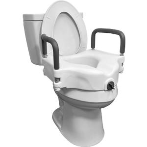 ProBasics E-Z Lock Raised Toilet Seat with Handles, 4.5" Toilet Seat Riser with Arms, Fits Most Elongated and Round Toilets, Handicap Toilet Seat, Elevated Toilet Seat, Handicap Toilet Seat - White