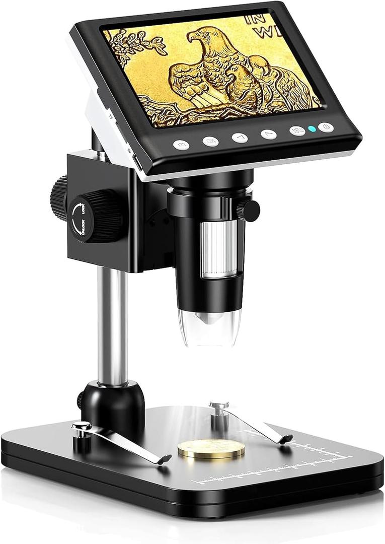 Hayve 4.3'' IPS Coin Microscope, 1000X Magnification Digital Microscope for AdultsCoin Collection Supplies with 8 Adjustable LEDsWindows Compatible32GB TF Card