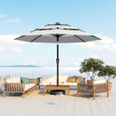 Patio Kingdom 10FT Patio Umbrella 3 Tiers Outdoor Market Umbrella w/Push Button Tilt, Crank, UV and Waterproof Table Umbrella for Garden, Pool, Backyard, Deck, Lawn, Light Gray