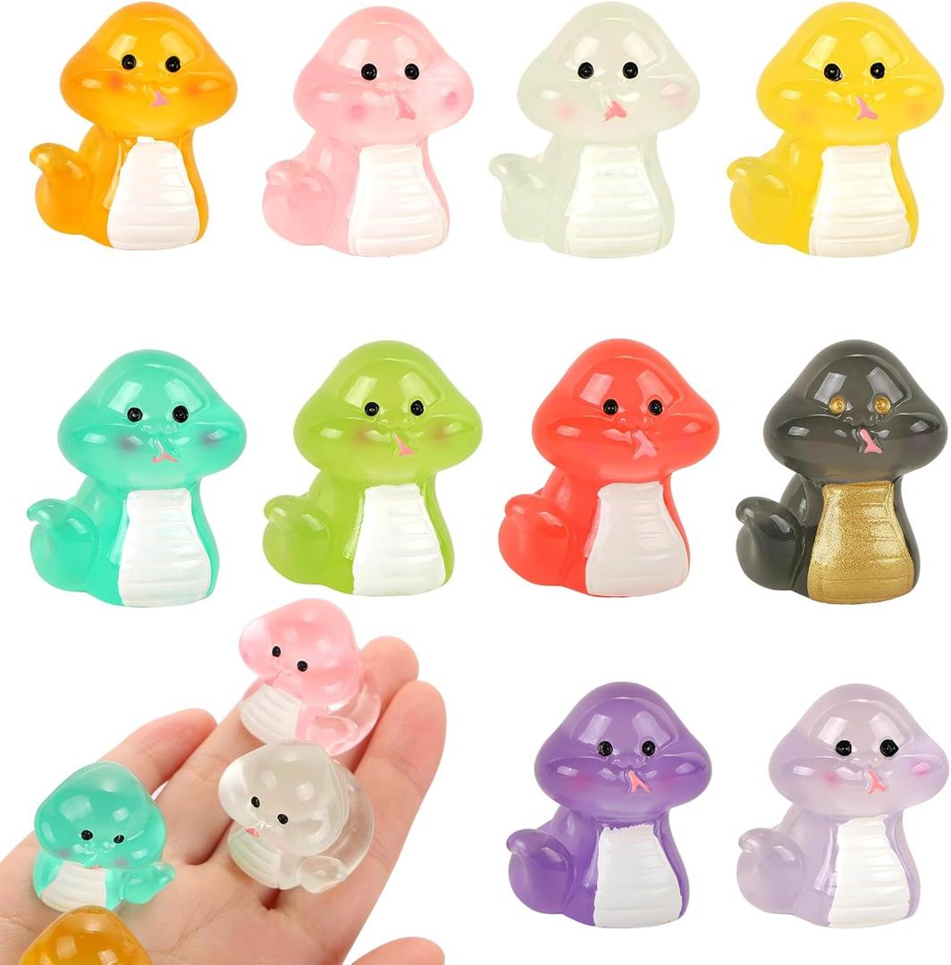 Homico Luminous Mini Snakes 10 Colors Mini Resin Animals Cute Fake Snakes for Dollhouse Fairy Garden Micro Moss Landscape Aquarium Potted Plant Decor