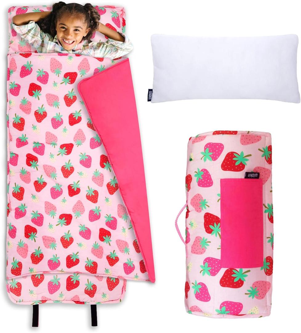 Wildkin Kids Original Nap Mat Cozy Kids Sleep Mat with Pillow, ideal for School & Travel, 50"L x 20"W x 1.5"Th