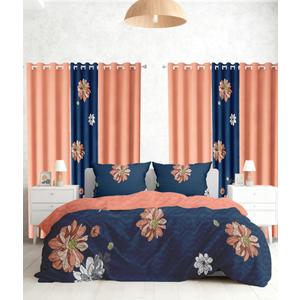 Reylox Bedding Set with Matching Curtains Navy Red Floral Bed in A Bag,