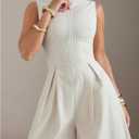 SOLY HUX Women's Zipper Front Wide Leg Jumpsuit Summer Mock Neck Sleeveless Elegant Romper Plain Apricot XX-Large 