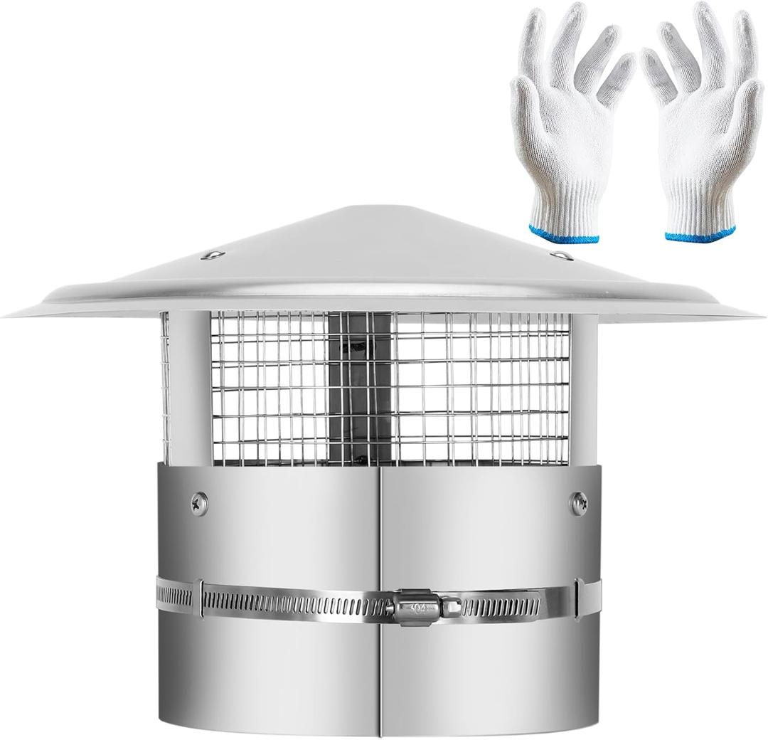 8 Inch Round Chimney Cap,Adjustable Roof Cap for Vents,Chimney Cap with Screen in Stainless Steel,Round Rain Cap for All-Round Chimney Protection,Round Roof Rain Chimney Cover,8 Inch Round Chimney Cap