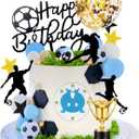 DRWATE Soccer Cake Topper Decorations - Ball Trophy Cake Decorations For Soccer Birthday Party Football Sport Party Supplies (Blue)