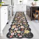 3x12 Extra Long Runner Rug for Hallway - Machine Washable Non-Slip with Rubber Backing Floral Carpet for Entryway,Kitchen,Bedroom - Low Pile Soft Thin Indoor Floor Mat with Scalloped Edges(Black,3x12)