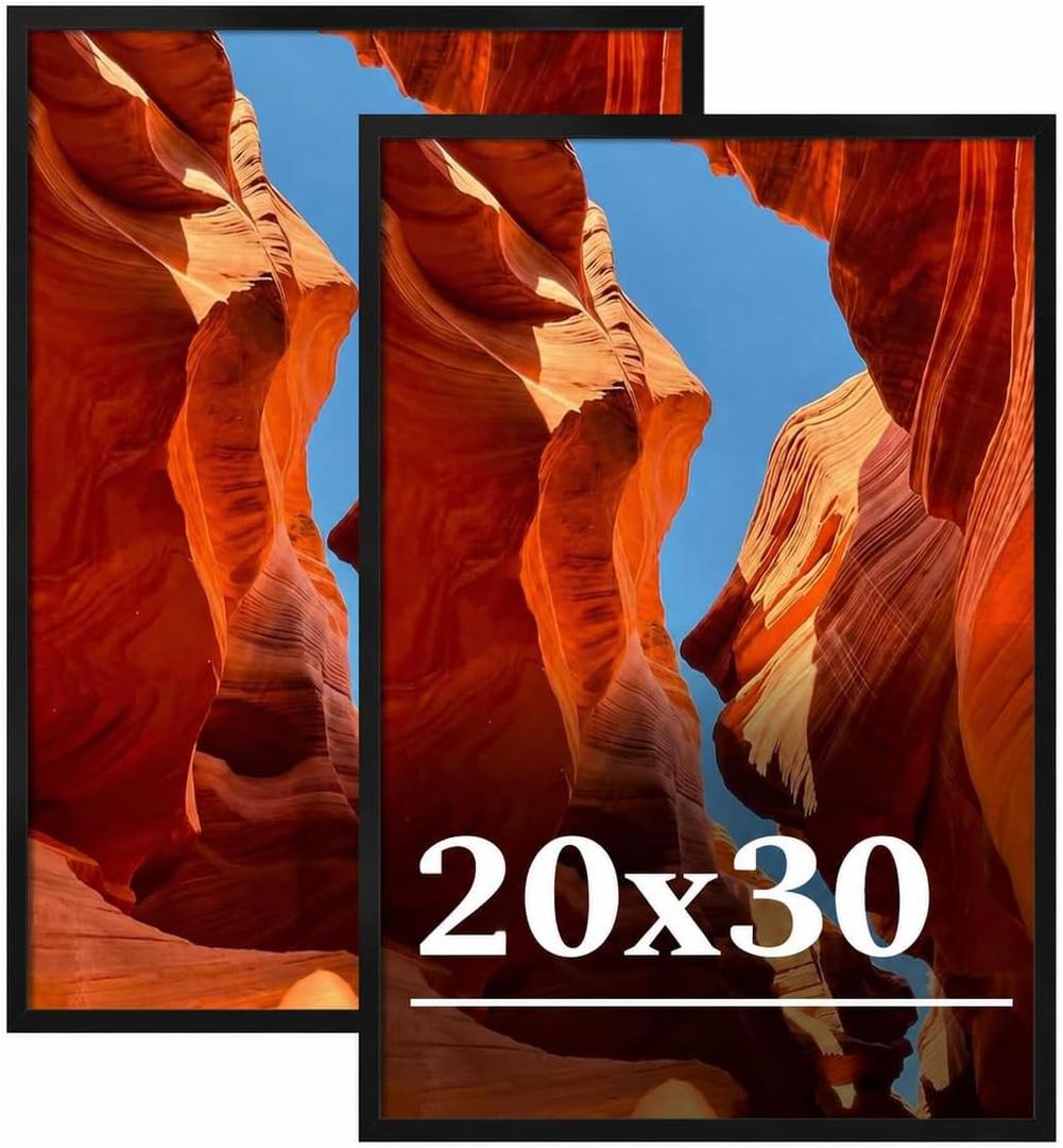 20x30 Picture Frame Set of 2, 20 x 30 Black Picture Frame with HD Plexiglas, 20 by 30 Poster Frame, Display Frame for Vertical or Horizontal, Presenting Spatial Aesthetics-Form & Light Series