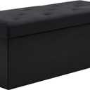 BRIAN & DANY 43 Inches Folding Storage Ottoman Bench, Velvet Ottoman with Storage for Living Room, Long Shoes Bench,Flannelette Footrest Benches Seat (Black)