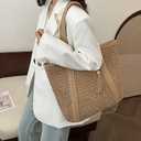 Large Straw Woven Bag for women, Straw Beach Tote Bag with Tassels, Boho Summer Shoulder Handbags for Vacation