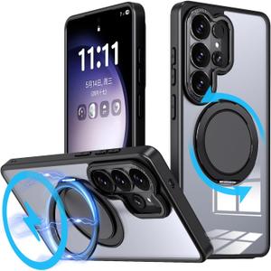 360 Rotatable Magnetic Stand for Samsung Galaxy S26 Ultra Case with Ring Kickstand, Compatible with Magsafe,Military Grade Shockproof Translucent Protective Case - 6.9 inch,Black