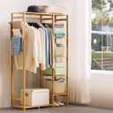 Ufine Bamboo Garment Rack 6 Tier Storage Shelves Clothes Hanging Stand with Side Hooks, Heavy Duty Clothing Rack Portable Wardrobe Closet Organizer