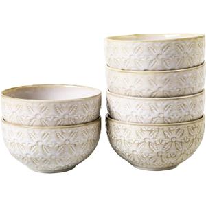 6-Piece 4.5 Inch Small Ceramic Bowls Set - Appetizer Bowls for Snacks, Desserts, Ice Cream, Soup, Dips, Nuts, Condiments | Microwave & Dishwasher Safe | Floral Design