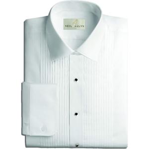 Mens Tuxedo Shirt Poly/Cotton Laydown Collar 1/4 Inch Pleat (16" Neck 32"-33" Sleeve, White)