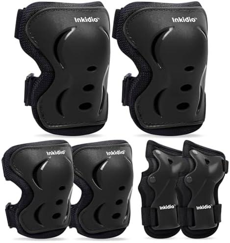 Inkidio Knee Pads for Kids Protective Gear Set with Knee Pads Elbow Pads and Wrist Guards Ideal for Girls Boys Skating Skateboard Scooter Bike (Small, Black)