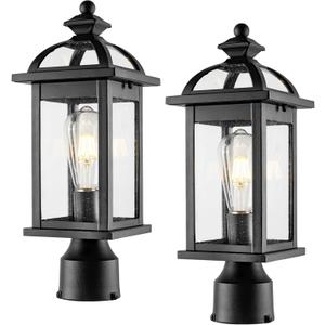 Darkaway Outdoor Post Lights Lamp Posts Outdoor Lighting, Waterproof Aluminum Post Lights Exterior Light Fixtures with Glass,Fence Pole Lights for Yard Patio Garage 2 Pack (Black)