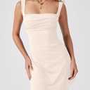 Womens Square Neck Sleeveless Tank Top Bodycon Dresses Backless Ruched Wide Shoulder Straps A-line Mini Dresses (M)