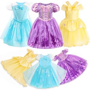 Princess Costume Trunk for Toddler Girls, 3 Pcs Fancy Dress Up Outfit for Little Kids Birthday Christmas 2-4Y
