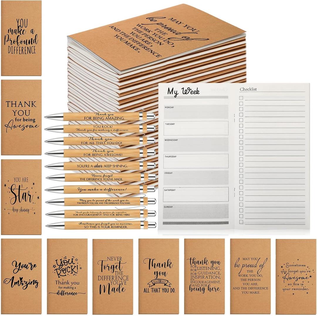 Tellingyou 60 Pcs Employee Appreciation Gifts Weekly Planners Pen,Kraft
