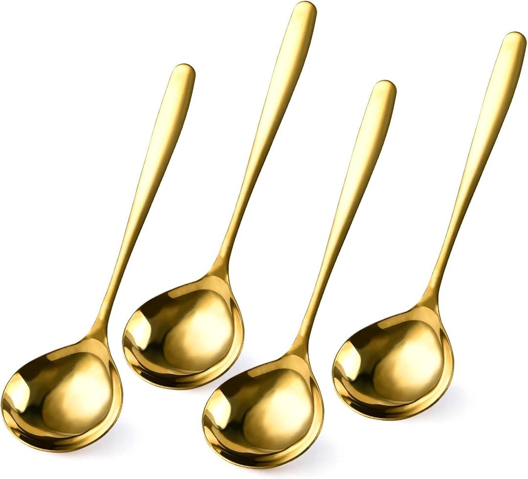 4 Piece 1 oz Gold Small Ladle, 8 Inch 304 Stainless Steel Soup Ladle for Serving, Gravy Spoon for Sauces, Dishwasher Safe