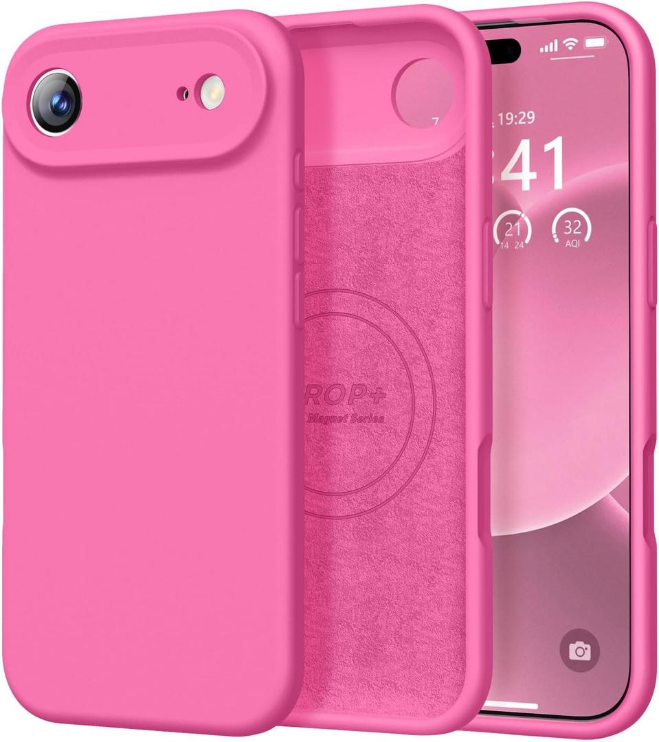 Vooii Magnetic for iPhone Air Case, Compatible with Magsafe (Premium Liquid Silicone) (Integrated Camera Control Button) Anti-Scratch Microfiber Lining for iPhone 17 Air 6.5 inch, Pitaya