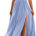 BTFBM Women Halter Summer Dresses 2026 Sleeveless Cutout Backless Sundress Slit Boho Maxi Beach Wedding Guest Dress(Blue, X-Lage)