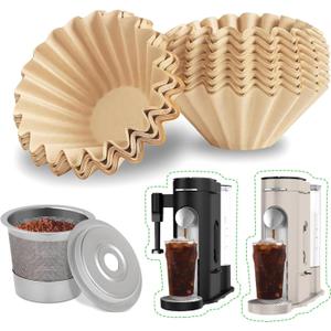 100PCS Coffee Filters and 2pack Reusable Pods for Ninja PB051 PB041 Pods and Grounds Single Serve Coffee Maker