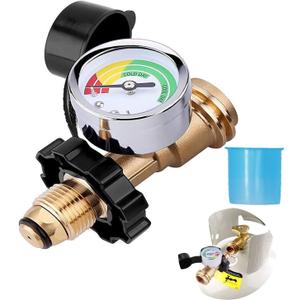 100 lb Propane Tank Adapter, Universal Fit Pol to Qcc1 Propane Tank Adapter Converts Pol to Qcc1 / Type 1, Propane Gauge for 100 lb Propane Tank- Old to New Connection Type, Solid Brass.