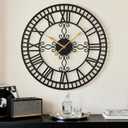 30 Inch Large Wall Clock Decorative for Living Room, Black Metal Roman Numeral Big Clock Completely Silent, Oversized Wall Clocks Battery Operated for Kitchen, Bedroom, Fireplace