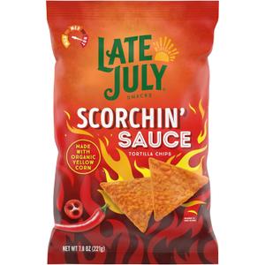 Late July Snacks, Scorchin' Sauce Corn Tortilla Chips, 7.8 Oz. Bag (EXP 01/24/26)