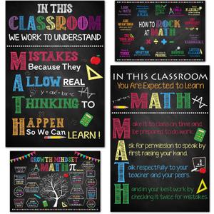 5 x BEAWART Math Posters, 4 Pack 11x17 Classroom Chart for Teacher Elementary | Supplies for Students, Decorations for Elementary, Middle, High School, Mathematics Education, Essential Signs Must Haves