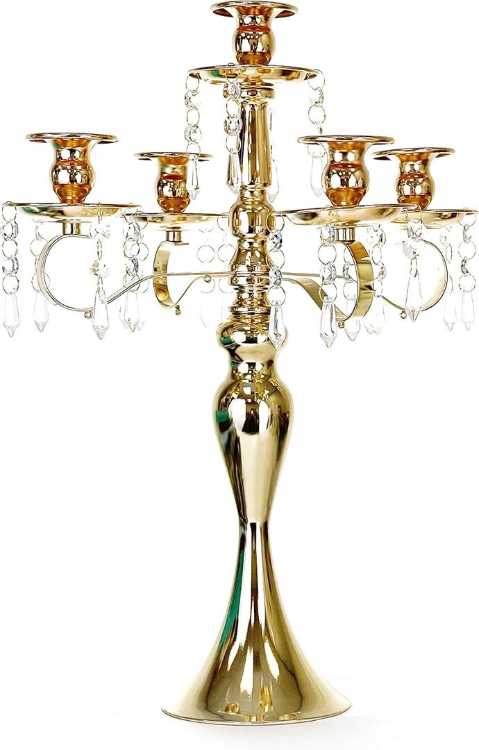 Allgala Candlestick 19" 5-Arm Gold Plated Taper Candle Holder Candlestick Candelabra for Home and Party Decoration Banquet Wedding Formal Dining