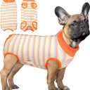 SAWMONG Recovery Suit for Dogs Female Male, Cotton Breathable Dog Onesie After Surgery Spay Neuter, Professional Dog Surgical Suit, Substitute Pet E-Collar Cone (Orange Stripes, XS)