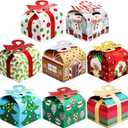 JOYIN 24 PCS 3D Christmas Goody Gift Boxes with Bow for Holiday Xmas Goodie Paper Boxes, School Classroom Party Favor Supply, 6 x 6 x 5.5 8 Designs Candy Treat Cardboard Cookie Box for Gift Giving