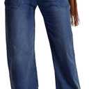 HVEPUO Women Wide Leg Jeans Stretchy Baggy High Waisted Denim Pants Pull On Straight Leg Casual Drawstring Trousers Fall 2026